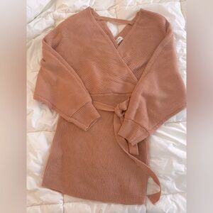 Faux wrap sweater dress Tie waist
